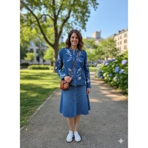Denim & Co Size‎ 1X Zip Front Jacket With Embroidered Flowers. Western, Rodeo